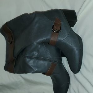 Grey boots with brown accent, size 10